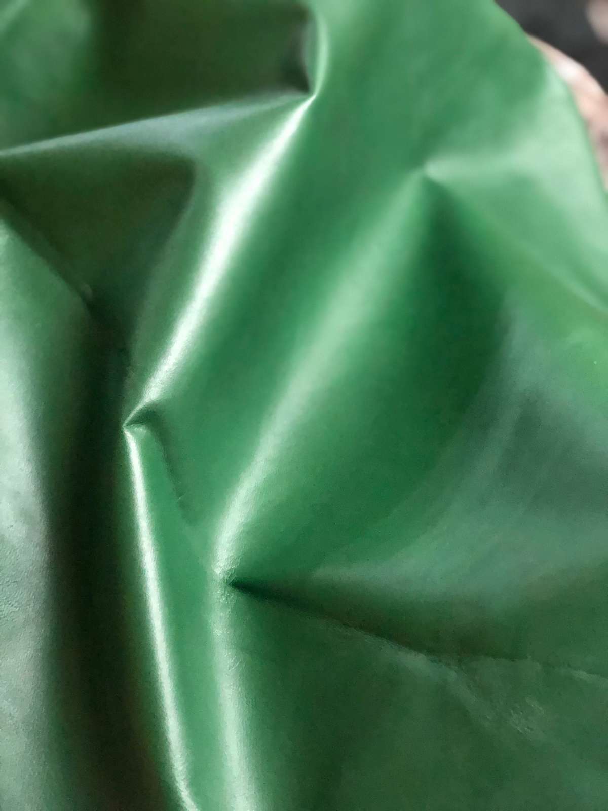 Green Nappa Sheepskin Leather Hide AA Grade, showing natural grain texture close-up