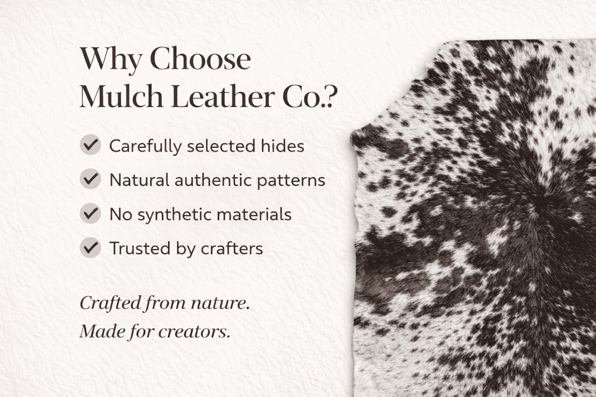 Brown & White Hair-On Cowhide Leather Sheet 12x24, showing material selection quality