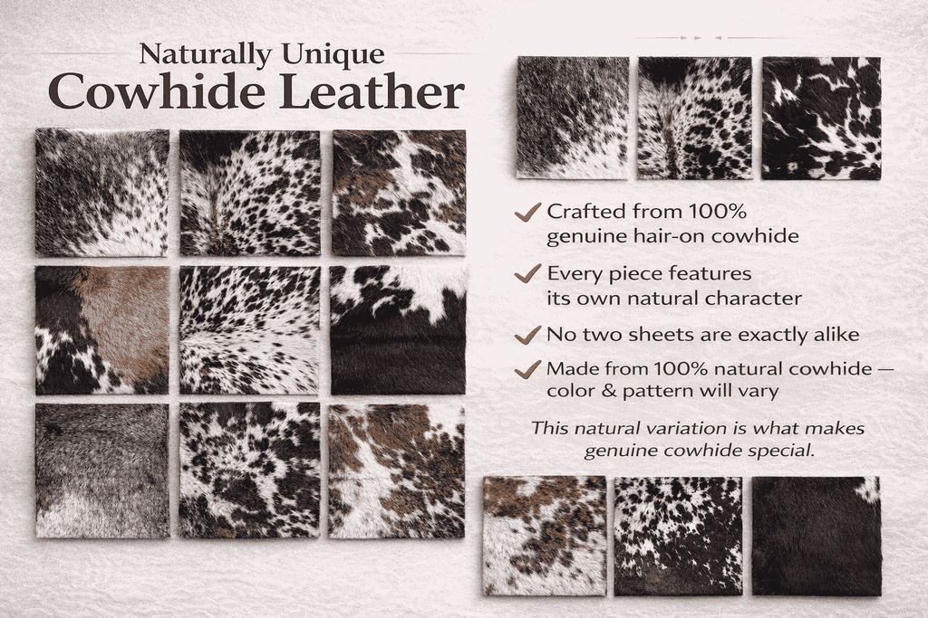Hair-On Cowhide Leather Squares 6x6 Pack of 12, showing detailed hair texture close-up