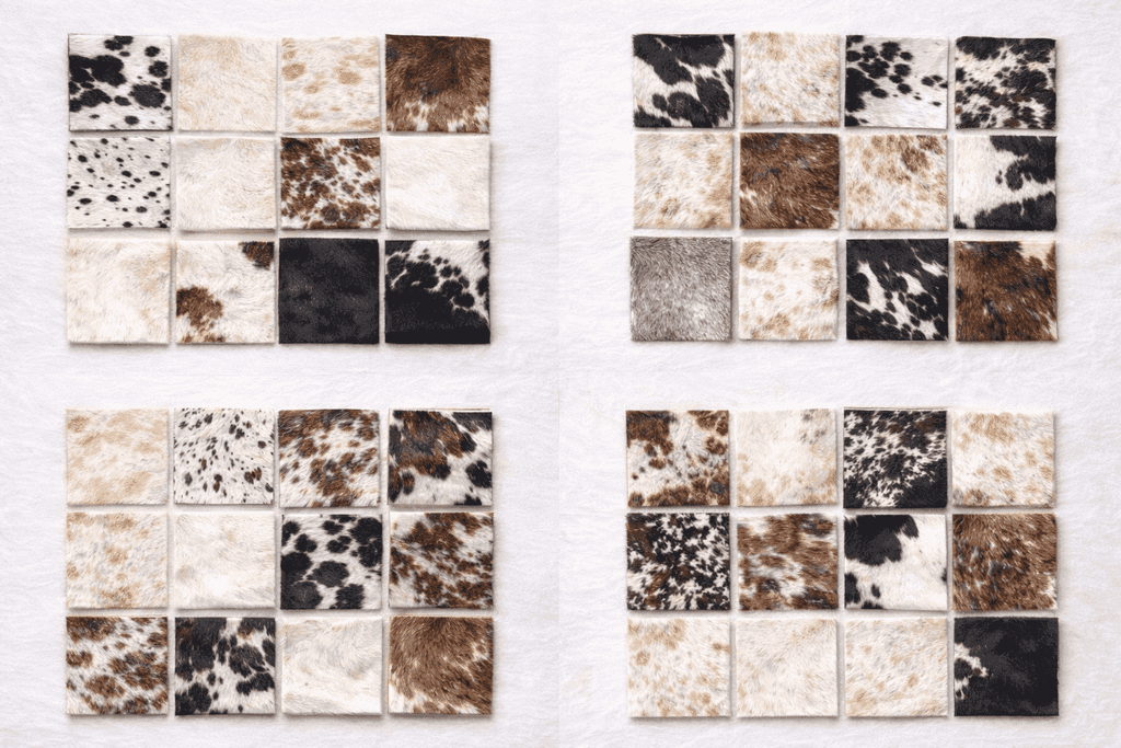 Hair-On Cowhide Leather Squares 6x6 Pack of 12, showing suede backing and hair finish