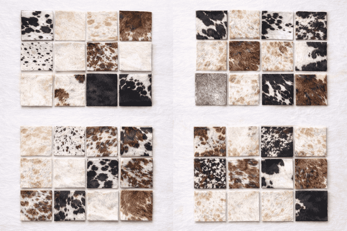 Hair-On Cowhide Leather Squares 6x6 Pack of 12, showing suede backing and hair finish