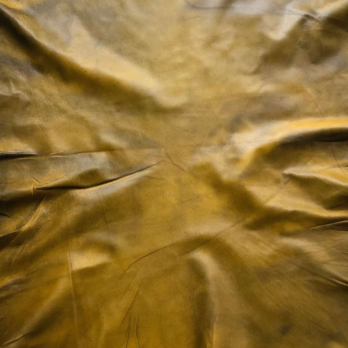 Yellow Distressed Crazy Horse Sheepskin Leather Hide, showing crazy horse pull-up effect