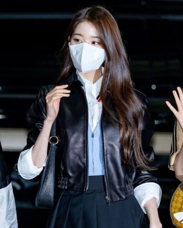Jang Wonyoung Black Cropped Leather Jacket