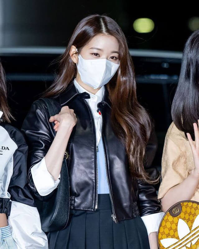 Jang Wonyoung Black Cropped Leather Jacket
