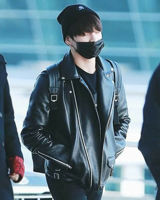 BTS Jungkook Black Motorcycle Leather Jacket