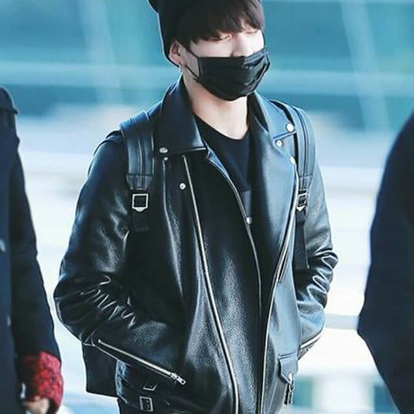 BTS Jungkook Black Motorcycle Leather Jacket