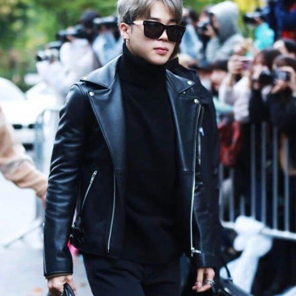 BTS Jimin Black Motorcycle Leather Jacket