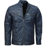 Men’s Café Racer Blue Biker Leather Jacket