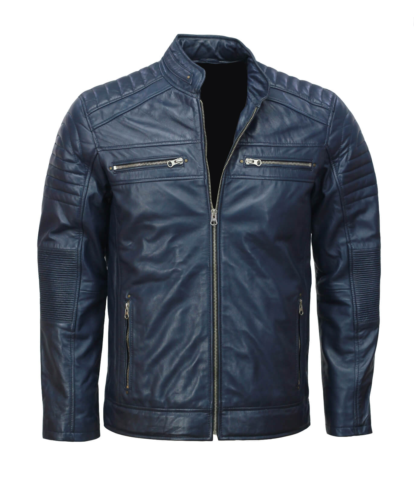 Men’s Café Racer Blue Biker Leather Jacket