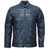 Men’s Café Racer Blue Biker Leather Jacket