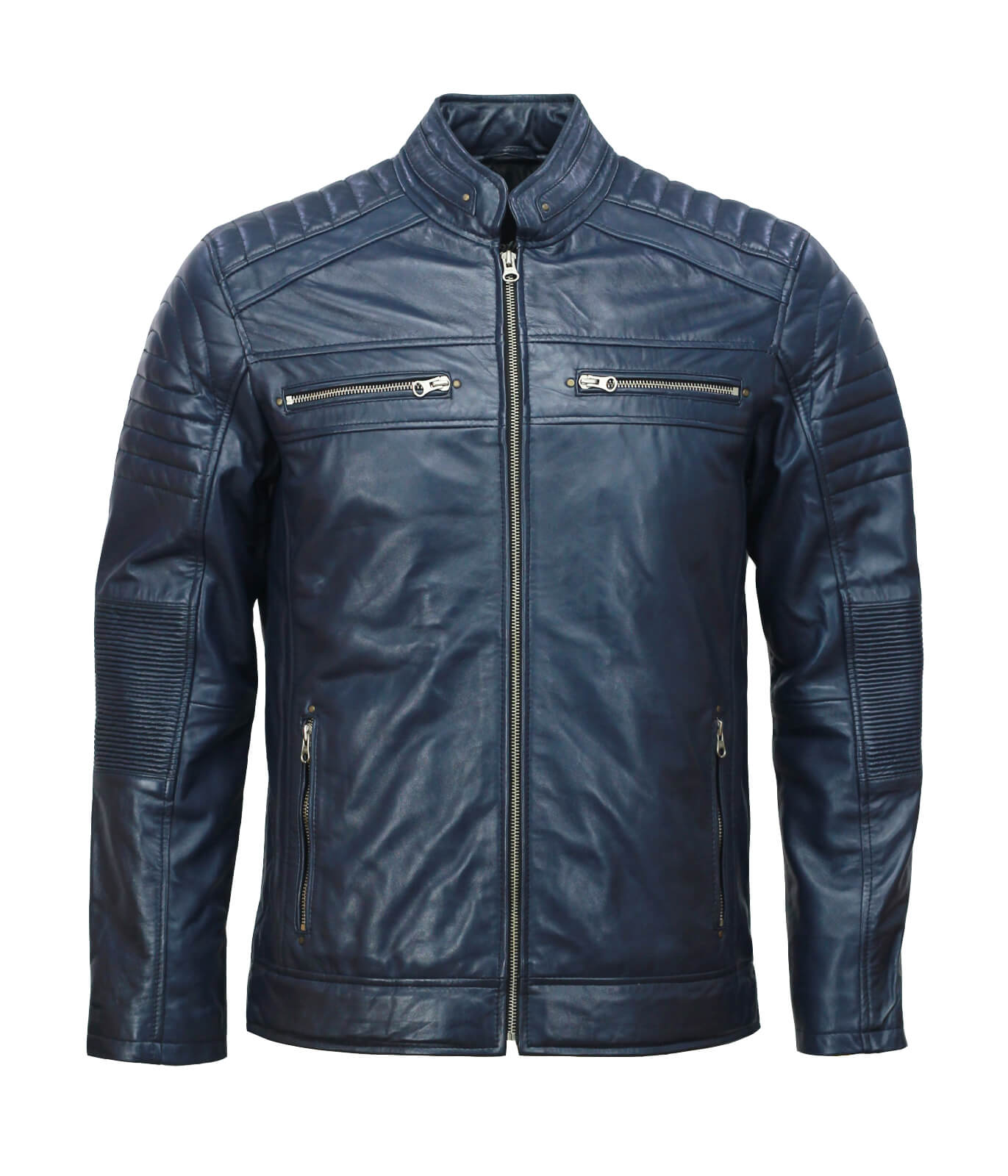 Men’s Café Racer Blue Biker Leather Jacket