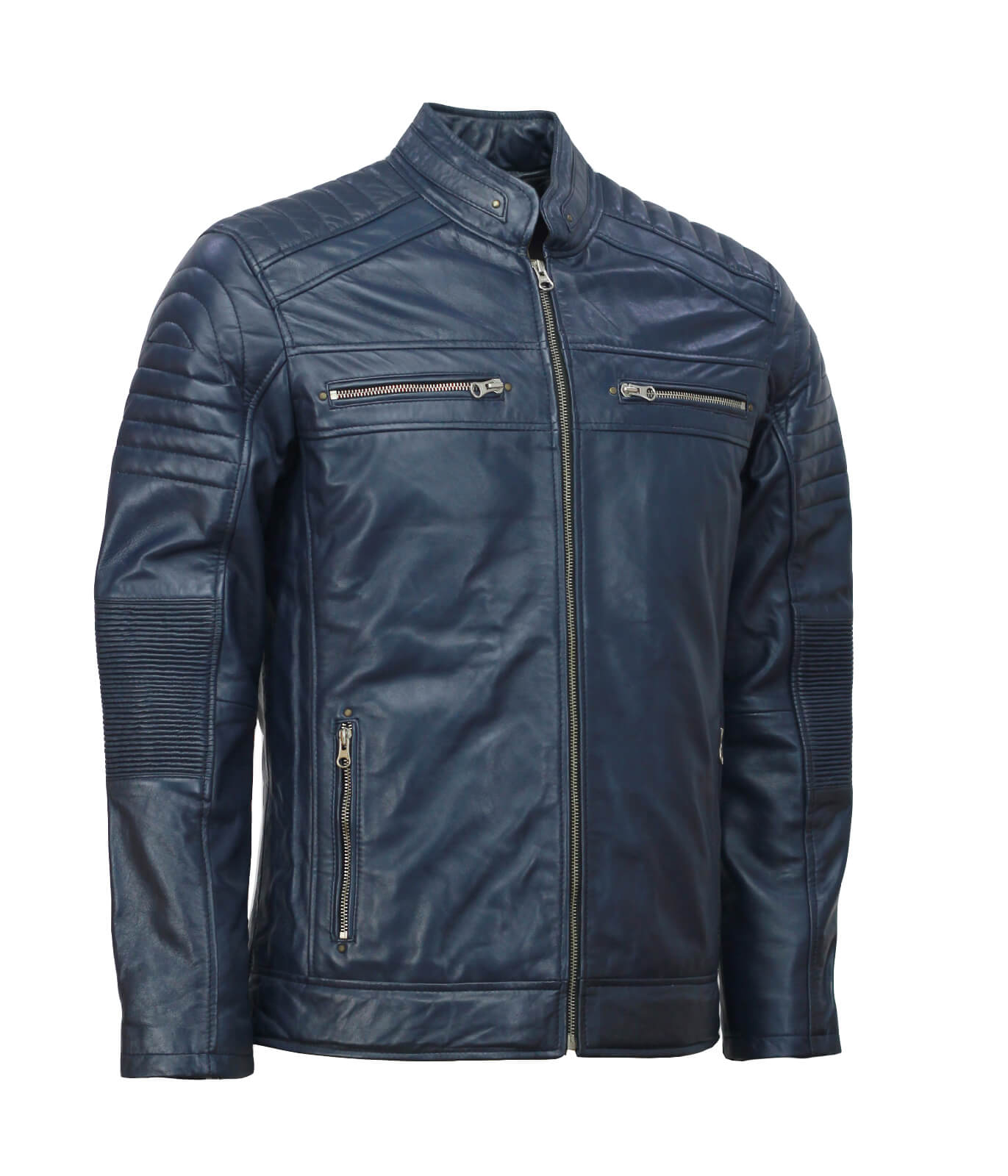 Men’s Café Racer Blue Biker Leather Jacket