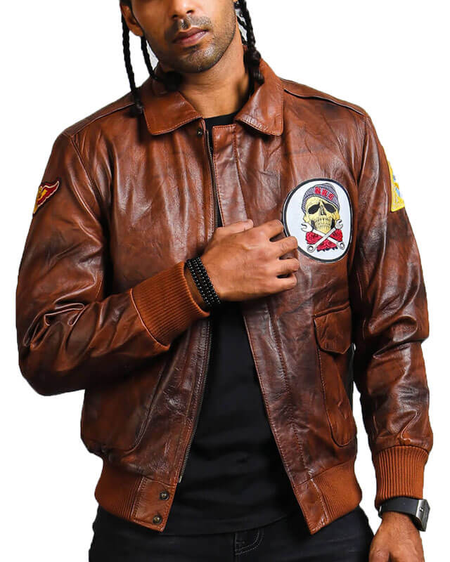 Brown Bomber Leather Jacket for Men