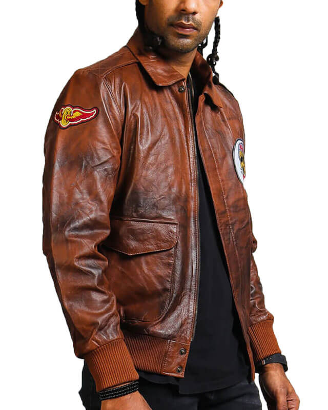 Brown Bomber Leather Jacket for Men