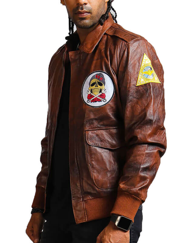 Brown Bomber Leather Jacket for Men