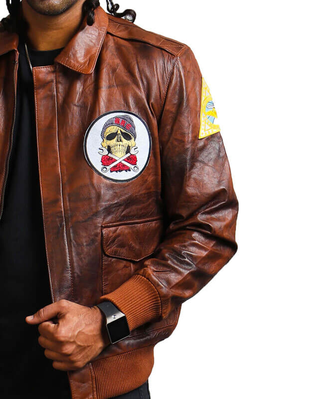 Brown Bomber Leather Jacket for Men