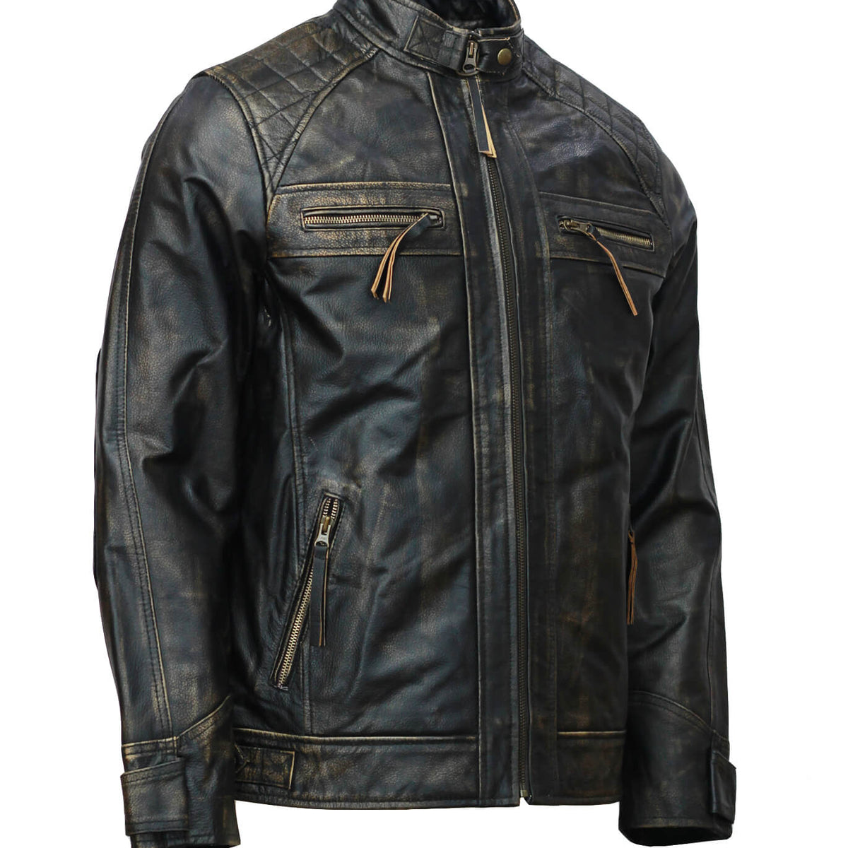 Men’s Black Distressed Motorcycle Leather Jacket