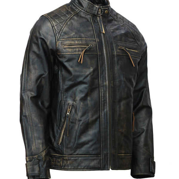 Men’s Black Distressed Motorcycle Leather Jacket