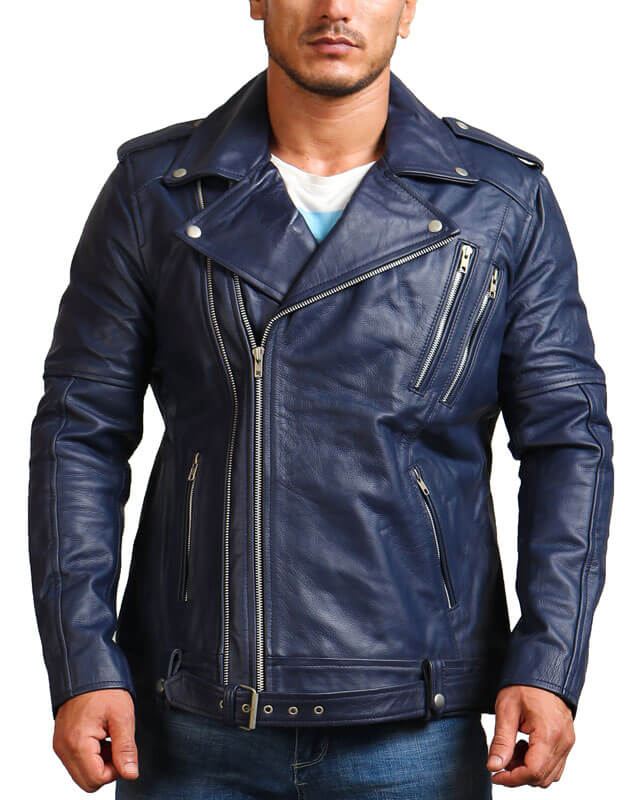 Blue Biker Enthusiast Leather Jacket