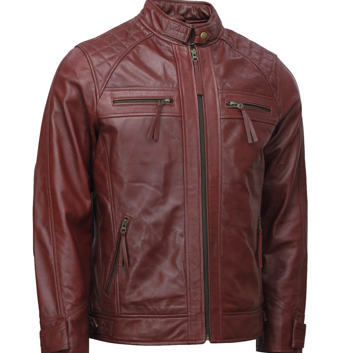 Men’s Maroon Moto Biker Leather Jacket