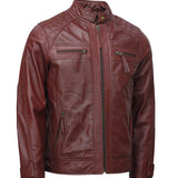 Men’s Maroon Moto Biker Leather Jacket