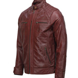 Men’s Maroon Moto Biker Leather Jacket
