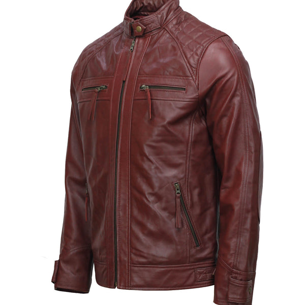 Men’s Maroon Moto Biker Leather Jacket