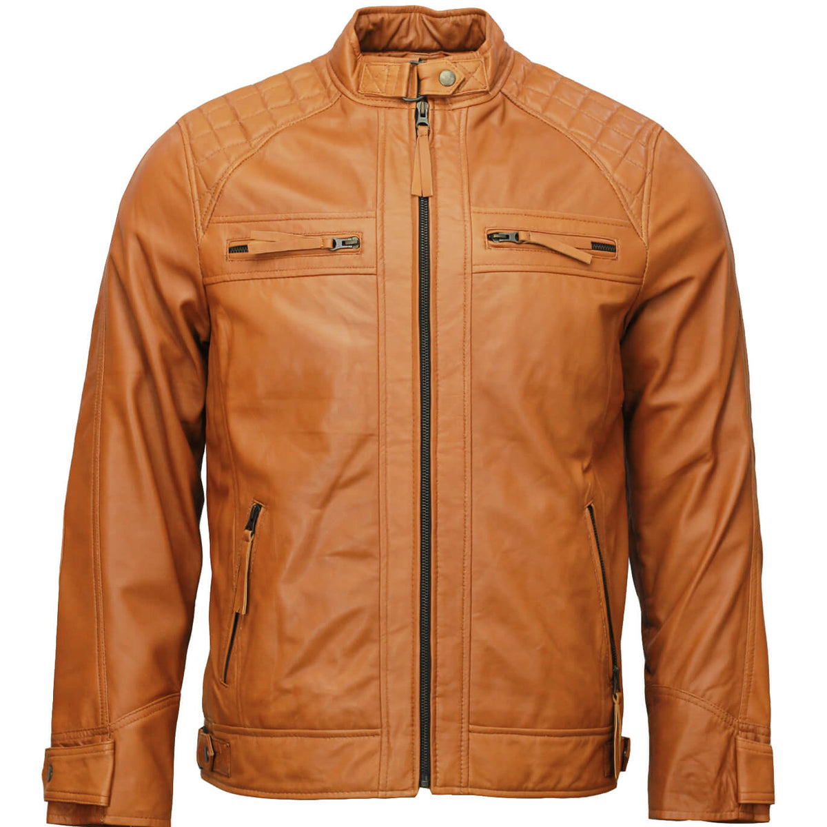 Men’s Tan Moto Biker Leather Jacket