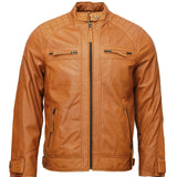 Men’s Tan Moto Biker Leather Jacket
