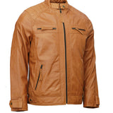 Men’s Tan Moto Biker Leather Jacket