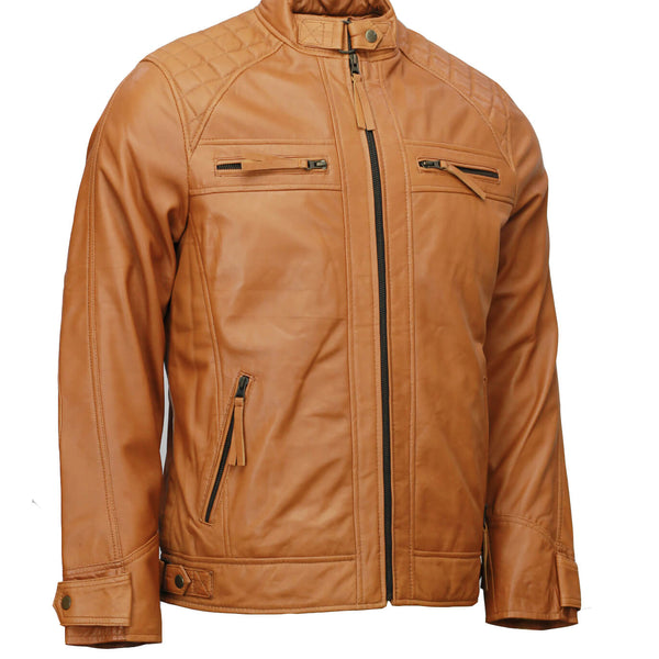 Men’s Tan Moto Biker Leather Jacket