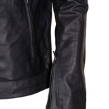 Men's Black Grey Stripes Genuine Leather Biker Jacket