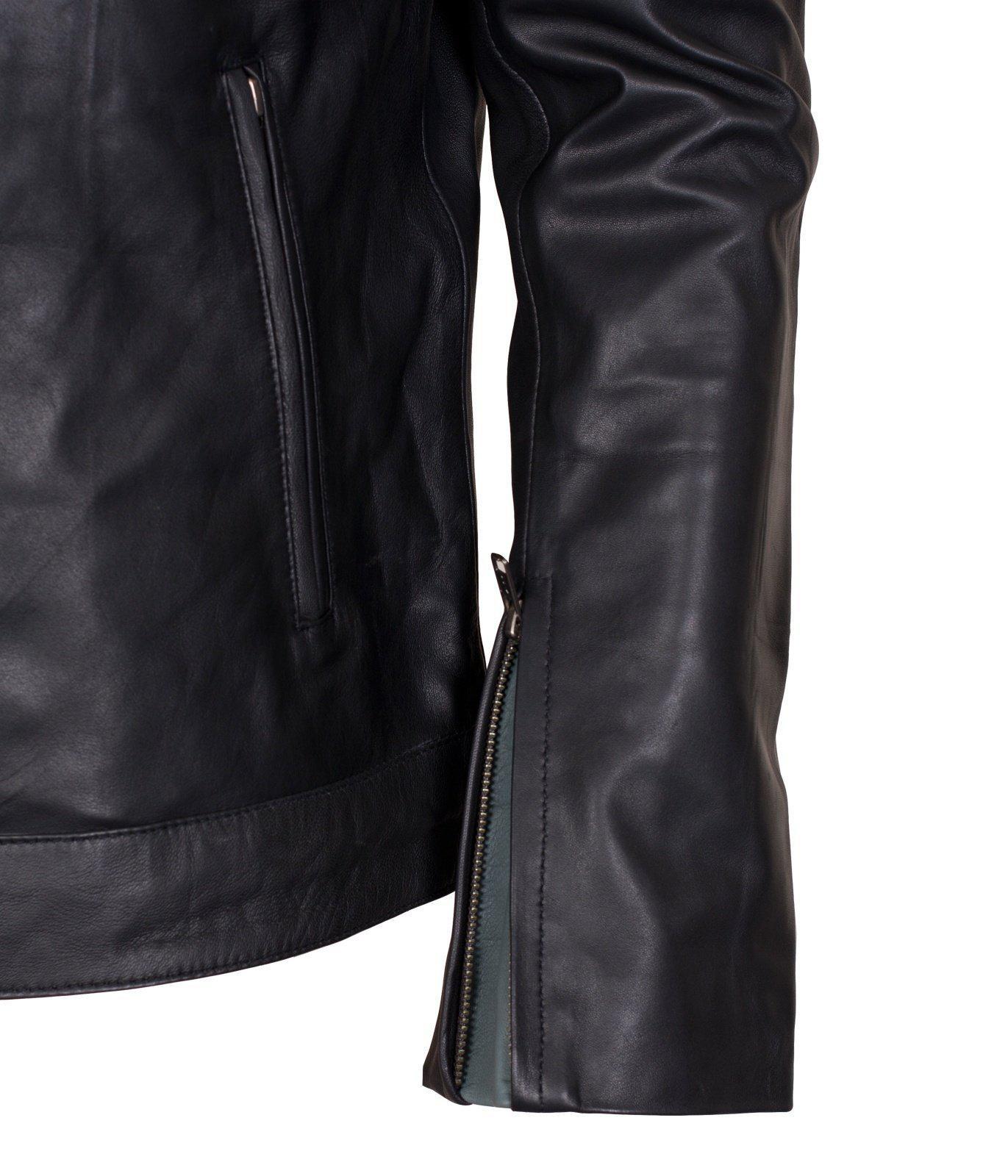 Men's Black Grey Stripes Genuine Leather Biker Jacket