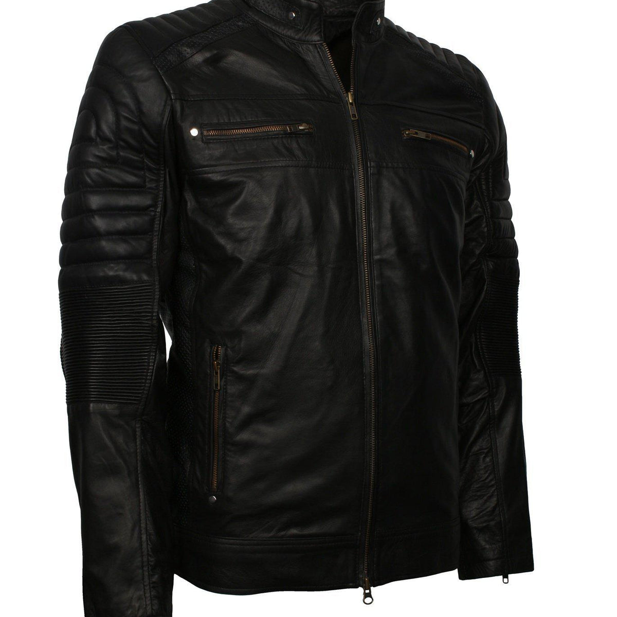 Men's Black Cafe Racer Genuine Leather Biker Jacket