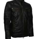 Men's Black Cafe Racer Genuine Leather Biker Jacket