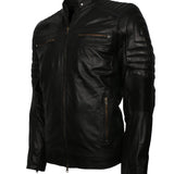 Men's Black Cafe Racer Genuine Leather Biker Jacket