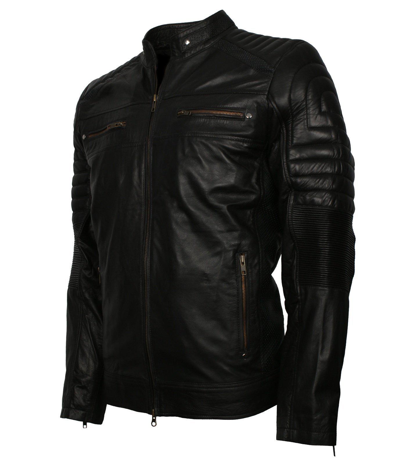 Men's Black Cafe Racer Genuine Leather Biker Jacket
