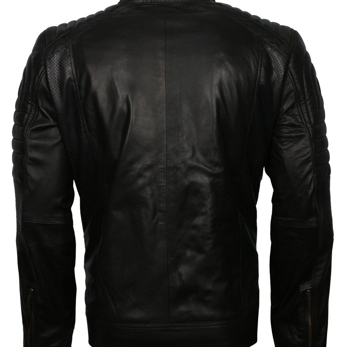 Men's Black Cafe Racer Genuine Leather Biker Jacket