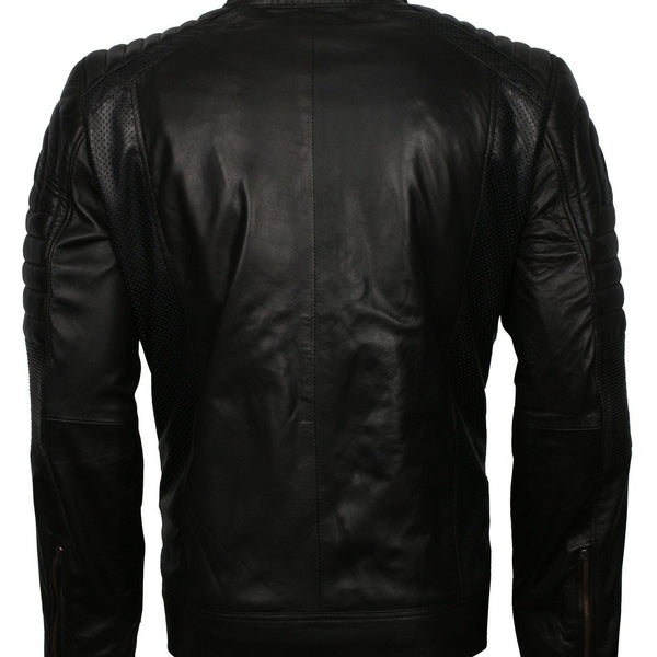 Men's Black Cafe Racer Genuine Leather Biker Jacket