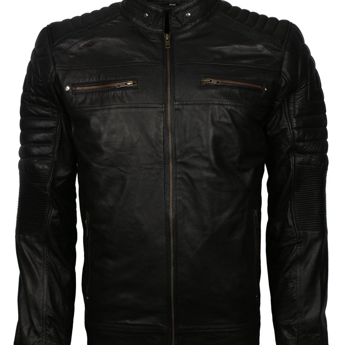 Men's Black Cafe Racer Genuine Leather Biker Jacket