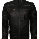 Men's Black Cafe Racer Genuine Leather Biker Jacket