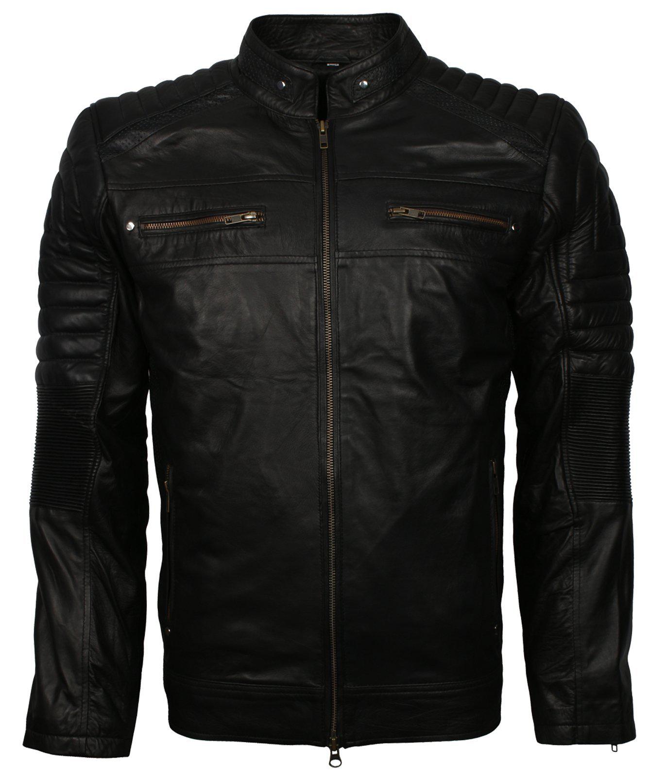 Men's Black Cafe Racer Genuine Leather Biker Jacket