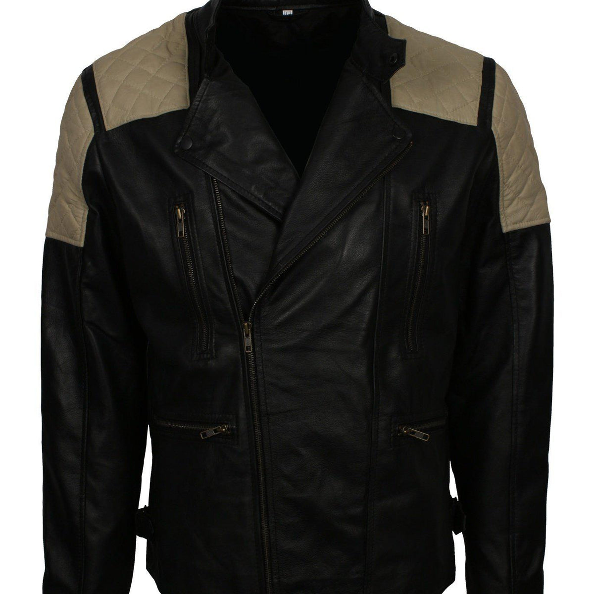 Men's Vintage Quilted Patches Leather Biker Jacket