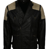 Men's Vintage Quilted Patches Leather Biker Jacket