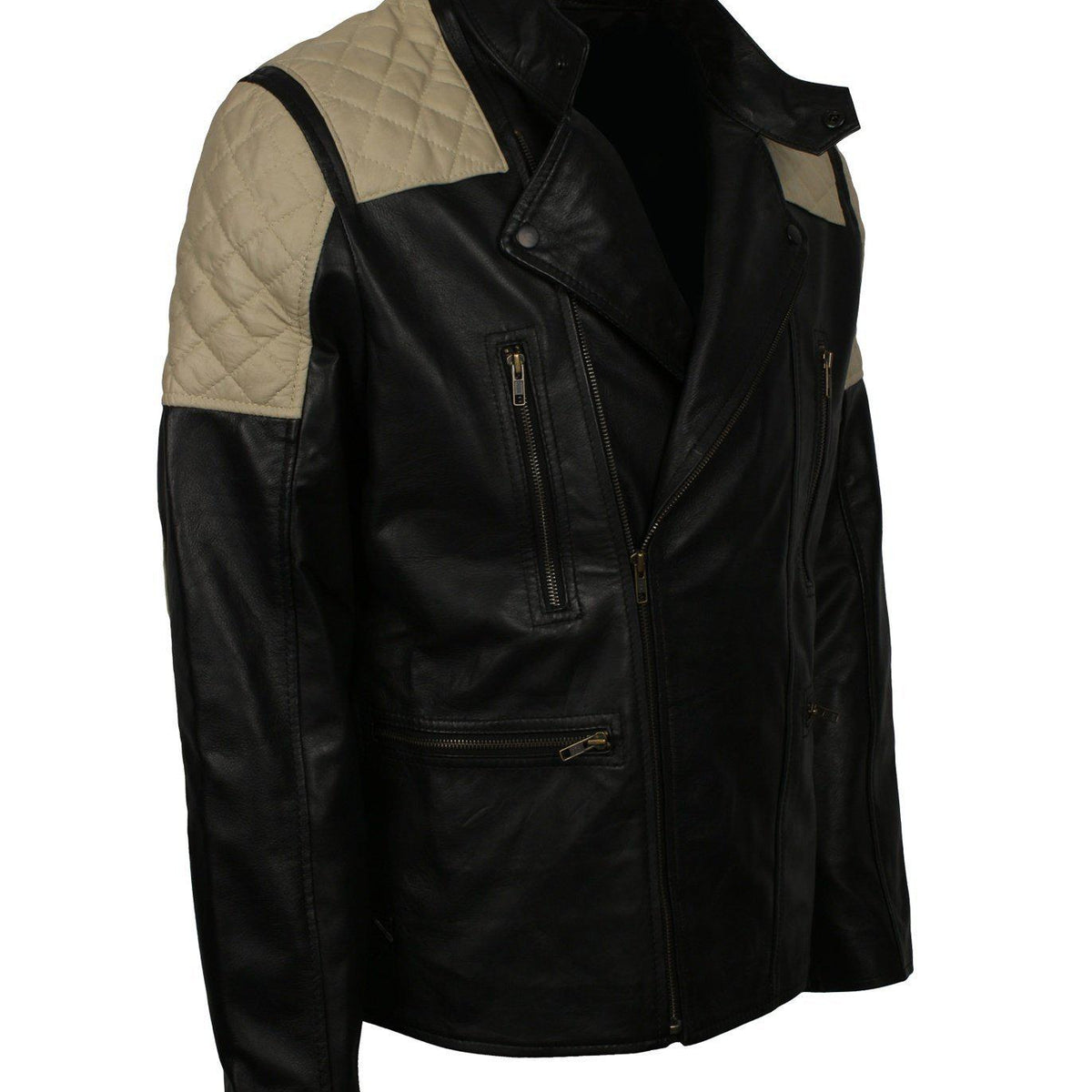 Men's Vintage Quilted Patches Leather Biker Jacket