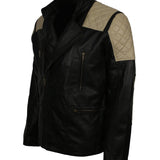 Men's Vintage Quilted Patches Leather Biker Jacket