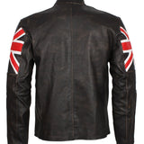 Men's Brown Union Jack British Flag Distressed Leather Jacket
