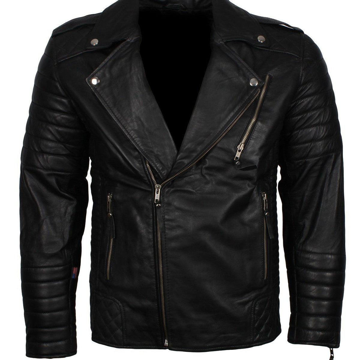 Men's Biker Leather Jacket in Black White Maroon