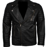 Men's Biker Leather Jacket in Black White Maroon