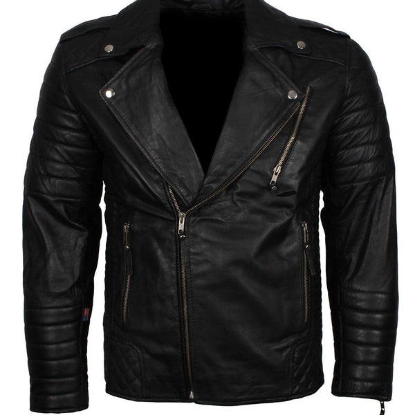 Men's Biker Leather Jacket in Black White Maroon